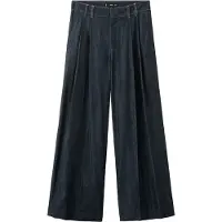 Mango Wide Leg Denim Trousers With Belt Loops - Navy - 38