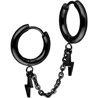 Wildcat Double Huggie Connected Flash Hoops - Metal noir
