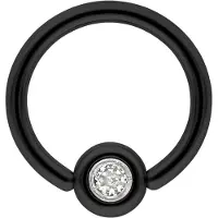 Wildcat Medi Flat Back Jewelled Clip in Ring - BCR rengas - Musta metalli, Valkoinen