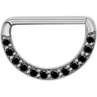 Wildcat Jewelled Nipple Clicker - 14,0 mm, Metal argenté, Schwarz