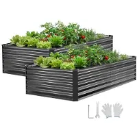 Vevor 2 kpl galvanoituja kohopenkkejä, 2030 x 1020 x 460 mm, suorakaiteen muotoiset metalliset istutuslaatikot ulkokäyttöön, kohotettu istutuslaatikko käsineillä, alumiinisinkkiä, kukkien ja vihannest