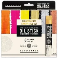Sennelier - Setti öljytemppuja - Extra-ohut - Kiinteä - 6 fluoresoivaa ja metallista väriä