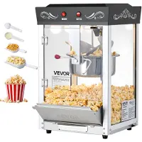 Vevor -popcorn-kone, 0,2 kg ruostumattomasta teräksestä valmistettu vedenkeitin, 800 W:n kaupallinen pöytämallinen popcorn-kone, 48 kuppia erässä, teatterityylinen popper, 2-painikkeinen ohjaus, lasise