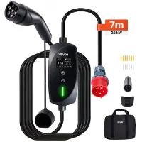 Vevor mobiili seinälatausasema, 22 kW 32A, tyypin 2 kannettava sähköauton laturi, 3-vaiheinen sähköauton laturi 7 m latauskaapelilla, CEE32-pistoke, LCD-näyttö, säädettävä sähköauton latausasema, IP66
