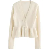 Lindex Cardigan With Peplum Design - Cream - 170
