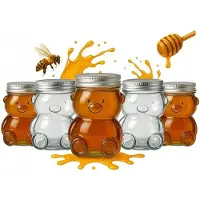 Hobby Hall 5x Lasipurkit "karhu" 300ml kannella hunajalle, hillolle