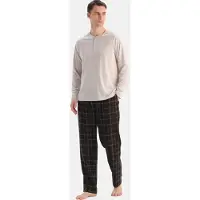 Dagi Pitkä pyjama tummanruskea / villanvalkoinen