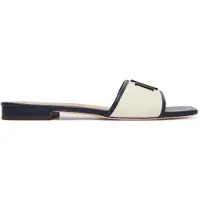 Ralph Lauren Everley Leather-Trim Canvas Slide Sandal - Cream - 37.5