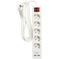 Nordic Quality – 5-osainen pistorasia, maadoitettu, 2xUSB-A (3x1,5mm²), 1,5m (KF-B-05KFU)