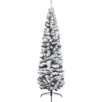 vidaXL Kapea tekojoulukuusi lumihuurteella vihreä 180 cm PVC