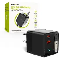Mobile Origin 65W GaN Display Charger PW2 - USB-C Self-Retracting Cable + USB-C + USB-A