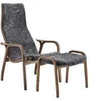 Swedese Lamino nojatuoli ja jalkarahi tammi/lampaannahka Special Edition Rubio Monocoat Chocolate-Charcoal