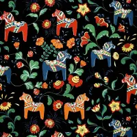 Arvidssons textil Dalahäst vahakangas musta