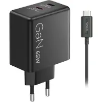 Lenovo Dual USB-C 65W GaN - Virtalähde, Musta