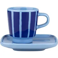 Marimekko Piccolo espressokuppi ja lautanen Light blue-blue, 5 cl