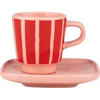 Marimekko Piccolo espressokuppi ja lautanen Salmon red-orange red, 5 cl