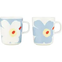 Marimekko Juhla Unikko muki 2,5 dl 2-pakkaus, valkoinen/vaaleansininen/hiekka/oranssinpunainen