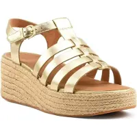FitFlop for woman. JF5-675 Gold fisherman style wedge leather espadrilles (41), 5 to 8 cm, Buckle, Casual