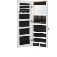 24hShop Seinään kiinnitettävä korukaappi peilillä ja LED-valaistuksella - Valkoinen