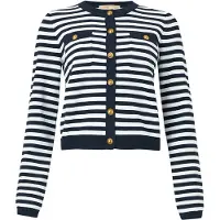 Michael Kors for woman. MS661G1KVM Striped ribbed knit cardigan navy, white (M), Blue, Casual, Viscose