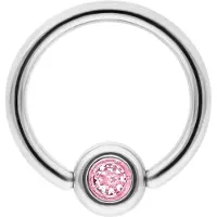Wildcat Medi Flat Back Jewelled Clip in Ring - BCR rengas - Hopeinen metalli, Vaaleanpunainen