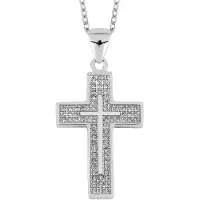Lykken Crosses hopeinen ristikaulakoru zirkonioilla 45 cm