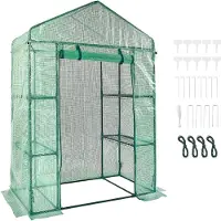 Vevor Kasvihuone, johon voi kävellä sisään, 1,1 x 7,3 x 1,9 m Kasvihuone hyllyillä, Asennus minuuteissa, Erittäin luja PE-kansi ovilla ja ikkunoilla sekä teräsrungolla, Sopii istutukseen ja varastoint