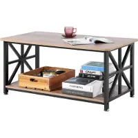 Vevor 40" maalaistyylinen sohvapöytä, suorakaiteen muotoinen sohvapöytä avoimella säilytyslokerolla, puinen maalaistyylinen cocktailpöytä olohuoneeseen, makuuhuoneeseen, asuntoon, yksiöön, ruskea ja m