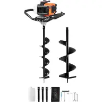Vevor -postinreiän kaivinkone, kaasukäyttöinen, 52CC 1450W:n maapora, kaasupora 6” ja 10” poranterillä ja 3 jatkotangolla, postinreiän kaivinkone viljelysmaan puutarhakasveille, oranssi+musta