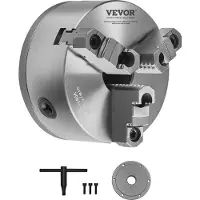 Vevor 3-leukainen sorvin istukka, 6 tuumaa (160 mm), itsekeskittyvä istukka 1 1/2 tuuman (8 tuuman) kierteisellä tukilevyllä, 0,12–5,71 tuuman (3–145 mm) kiinnitysalue T-avaimilla, materiaali HT300, p