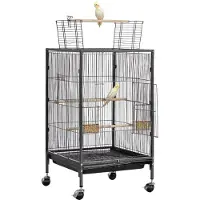 Vevor -lintuhäkki, 460 x 460 x 770 mm, avoin tasainen yläosa, taotusta raudasta valmistettu lintuhäkki orrilla, ulosvedettävä tarjotin ja muoviset ruokinta-automaatit, pyörät, papukaijalle, sinitiaisel