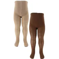 Minymo Wool Stocking - Rib 2-Pack - Brown - 128-134