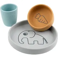 Done by Deer Silicone Dinner Set Elphee Grey/Mustard/Blue - Multi/patterned - PLATE:Ø18X H 2.5CM.BOWL:Ø10X H 3.5CM.MUG:Ø6.6X H 7.5CM
