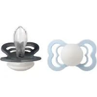 BIBS Supreme Tutti 2-pack Silikoni Koko 2 Symmetrinen, Iron Glow/Baby Blue Glow