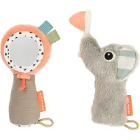 Done by Deer Sensory Rattle Mirror Set Celebration Colour Mix - Orange - BALLOON:16CM.ELPHEE:14CM