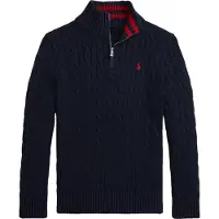 Ralph Lauren Cable-Knit Cotton Quarter-Zip Sweater - Navy - 150-161