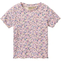 Wheat Rib T-shirt S/S Alicia Pink Blue Flowers Pink Blue Flowers 128 cm Vaaleanpunainen 128 cm Tytöt