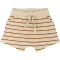 The New Siblings GOTS Nat Uni Shortsit Indian Tan Striped Indian Tan Striped 110 cm Ruskea 110 cm Pojat, Tytöt