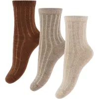 Minymo Wool Socks - Rib 3-Pack - Brown - 15\18