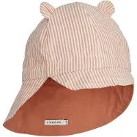 Liewood Gorm Reversible Seersucker Sun Hat With Ears - Coral - 6-9M