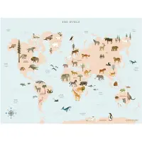 ViSSEVASSE Juliste - 50x70 - World Map Animal - - OneSize - Julisteet