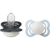 BIBS Supreme Tutti 2-pack Silikoni Koko 1 Symmetrinen, Iron Glow/Baby Blue Glow