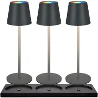 Briloner Cilano LED-ladattavat pöytävalaisimet, 3 kpl, antrasiitti, latausasema Cilano, himmennettävä, Alumiini/harmaa/sinkki, Olohuone/ruokailutila, Metalli, Moderni