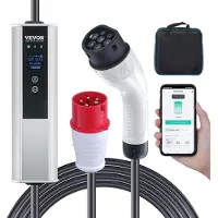 Vevor kannettava sähköauton laturi tyyppi 2, 16A 3,68 kW/11 kW, sähköauton laturi 7,5 m latauskaapelilla, CEE 16 -pistoke, LCD-näyttö, IEC 62196, sähköauton latausasema koukulla kantolaukussa, IP66