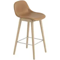 Muuto , Fiber baarituoli korkea Wood Base - 75 cm - Refine Leather Cognac Oak