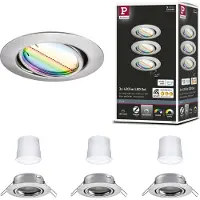 Paulmann Smart LED-uppovalaisin Base Coin rauta Ø9cm RGBW 3 kpl Cole Coin, himmennettävä, Alumiini/harmaa/sinkki, Olohuone/ruokailutila, Metalli, Moderni, Upotettu