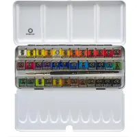 Rembrandt Professional Watercolour Paint, Metal Tin Set, 36 Half Pans + 1 Brush, General colour Sele