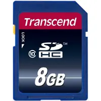 Transcend TS8GSDHC10, 8 GB, SDHC, Luokka 10, NAND, 30 MB/s, Musta