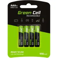 Green Cell Cell Rechargeable Batteries Sticks 4x AAA HR03 950mAh