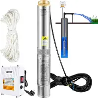Vevor syväkaivopumppu, 1100 W 230 V/50 Hz, 190 l/min, 57 m nostokorkeus, 20 m johdolla ja ulkoisella ohjausrasialla, 10,2 cm ruostumattomasta teräksestä valmistetut vesipumput teollisuuteen, kasteluun